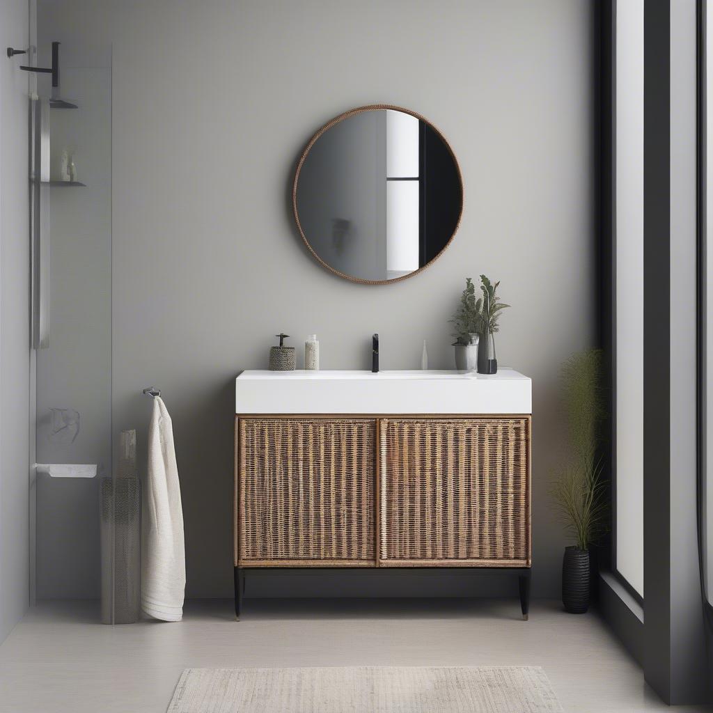 Modern Wicker Bathroom Storage Cabinet