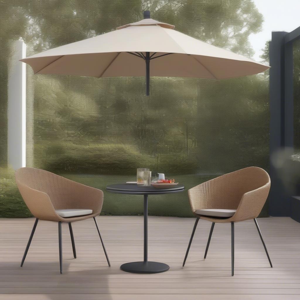 Modern Wicker Bistro Set with Umbrella Holder