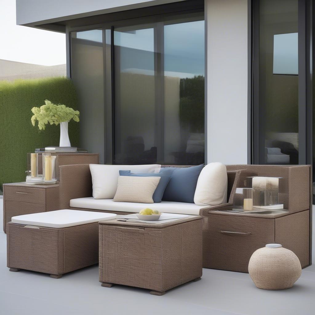 Modern and stylish wicker storage solutions for outdoor spaces.