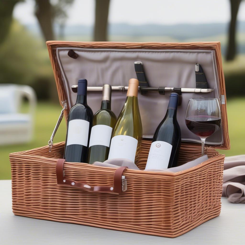 Modern wicker picnic basket with dedicated wine compartment