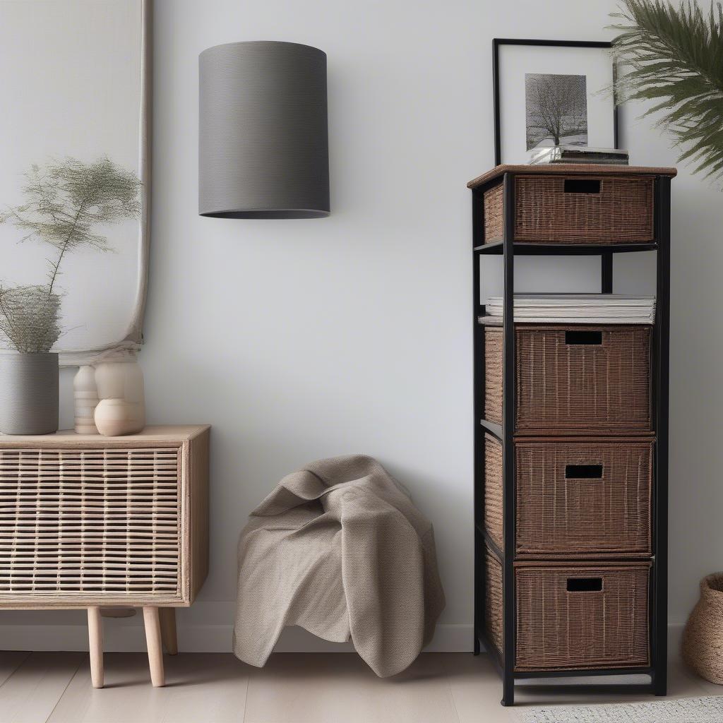 Modern Wicker Storage in a Living Room