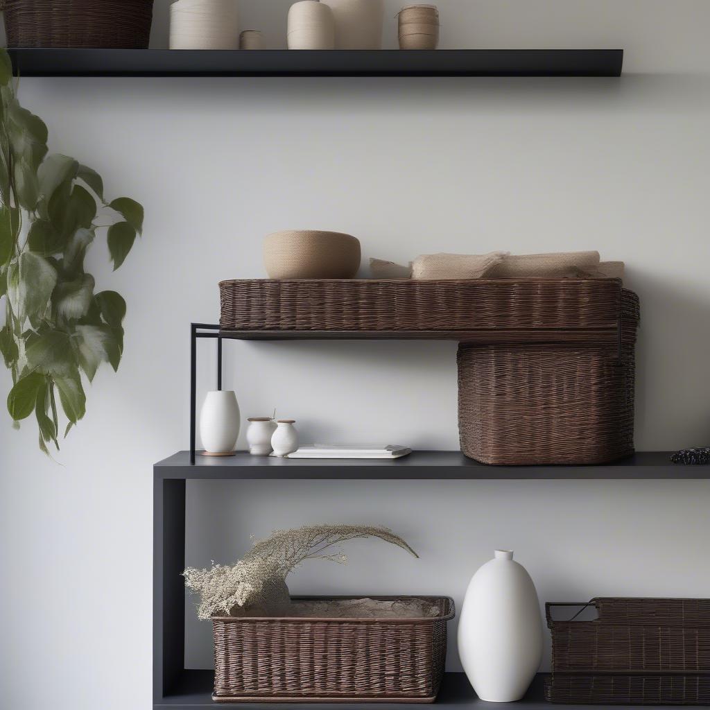 Modern Wicker Storage Shelf in Minimalist Decor