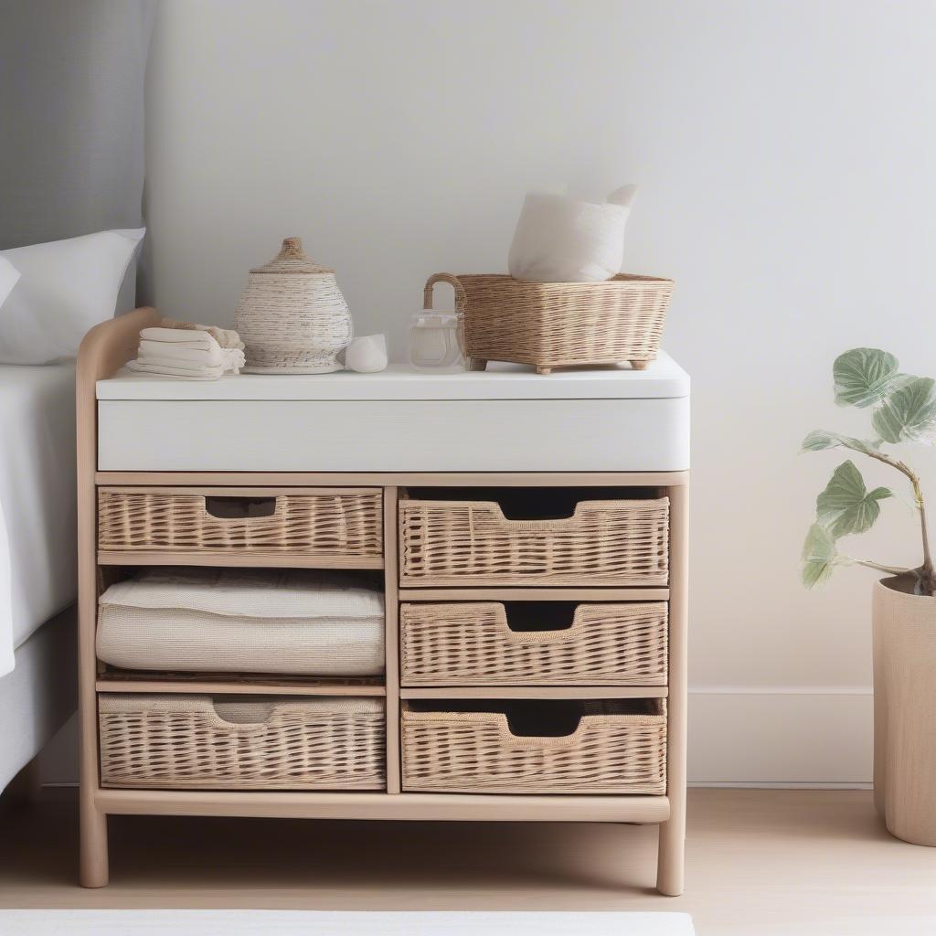 Modern Wicker Storage Unit with White Washed Wood