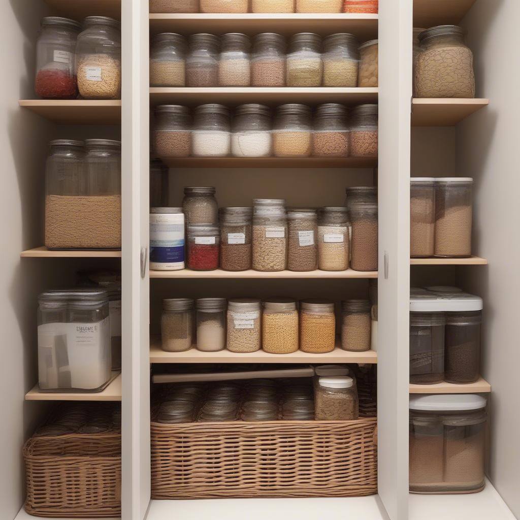 Narrow Wicker Basket in Kitchen Pantry