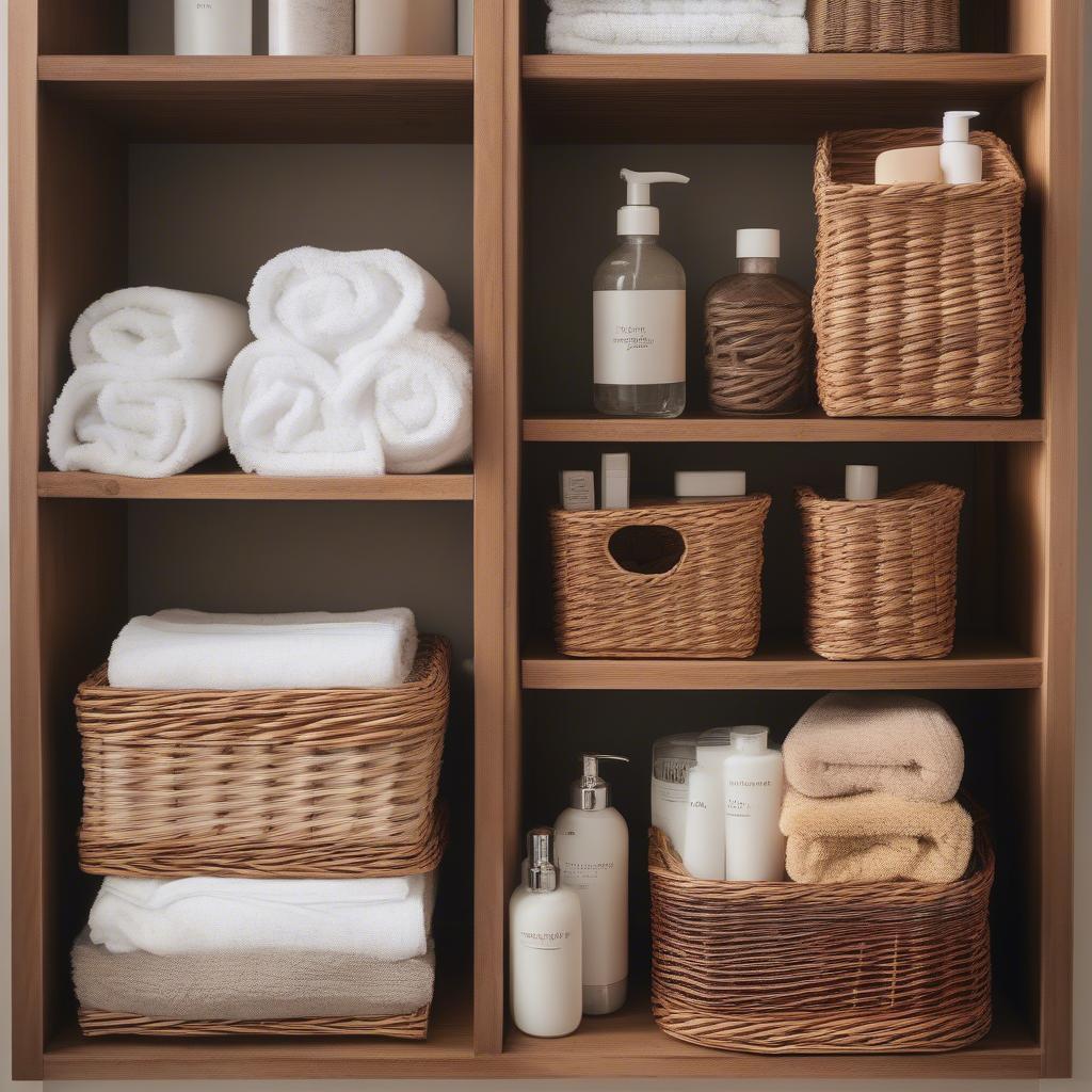 Narrow Wicker Baskets in Bathroom Storage