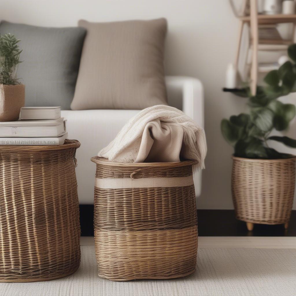 Narrow Wicker Baskets in Living Room Decor