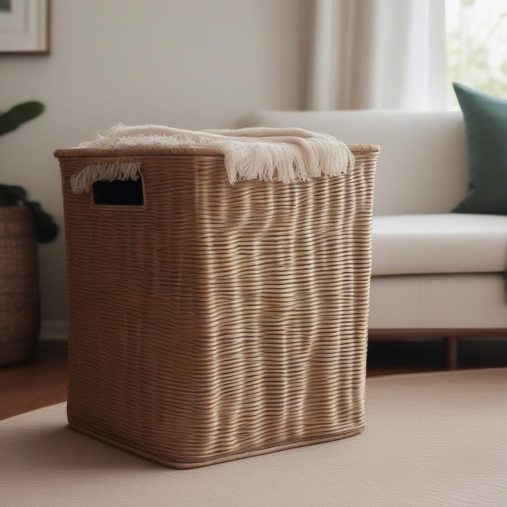 Natural Banana Leaf Wicker Storage Bin in a Living Room