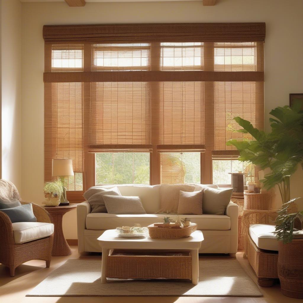 Natural wicker blinds in a living room setting