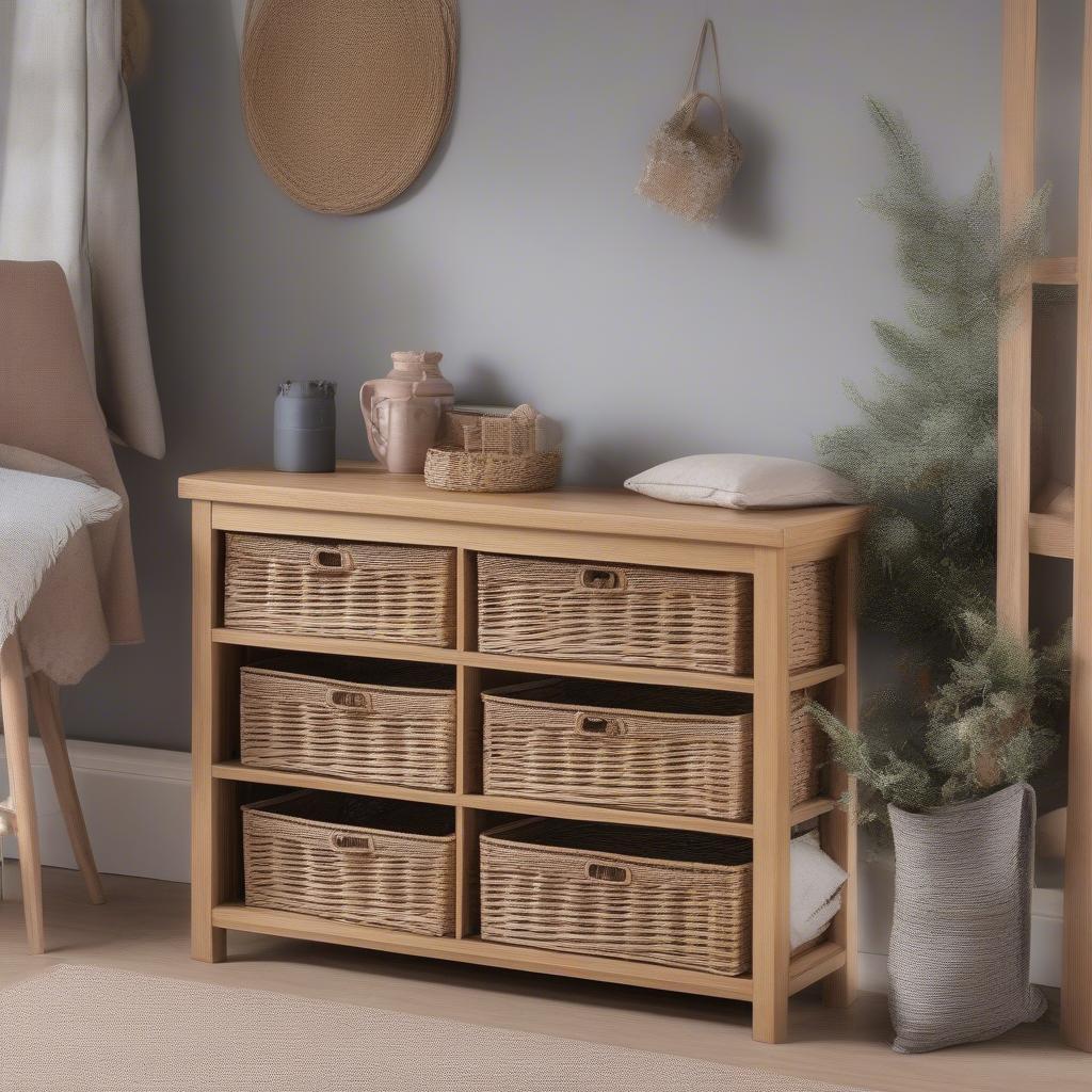 Oak Storage Unit in a Living Room Setting