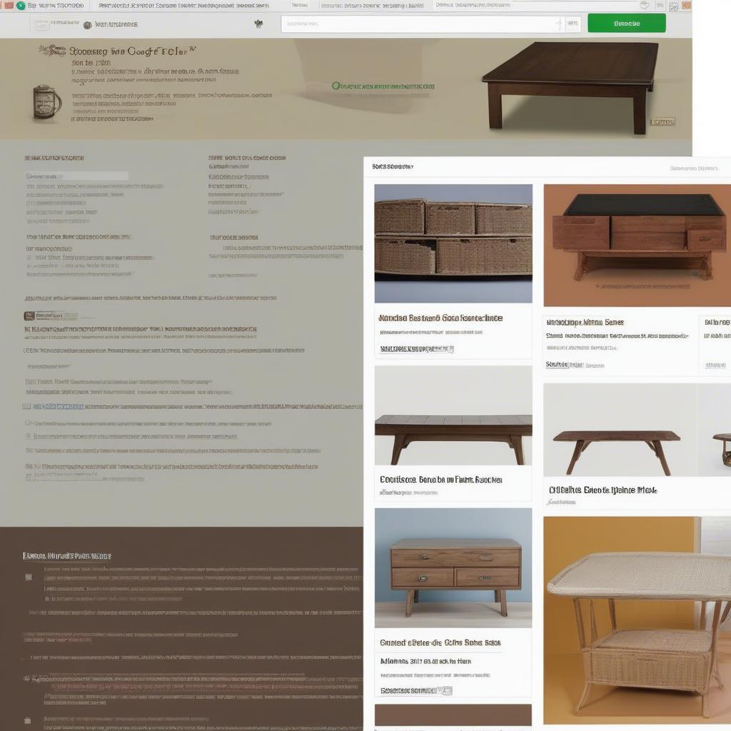 Browsing wicker coffee table deals on an online marketplace