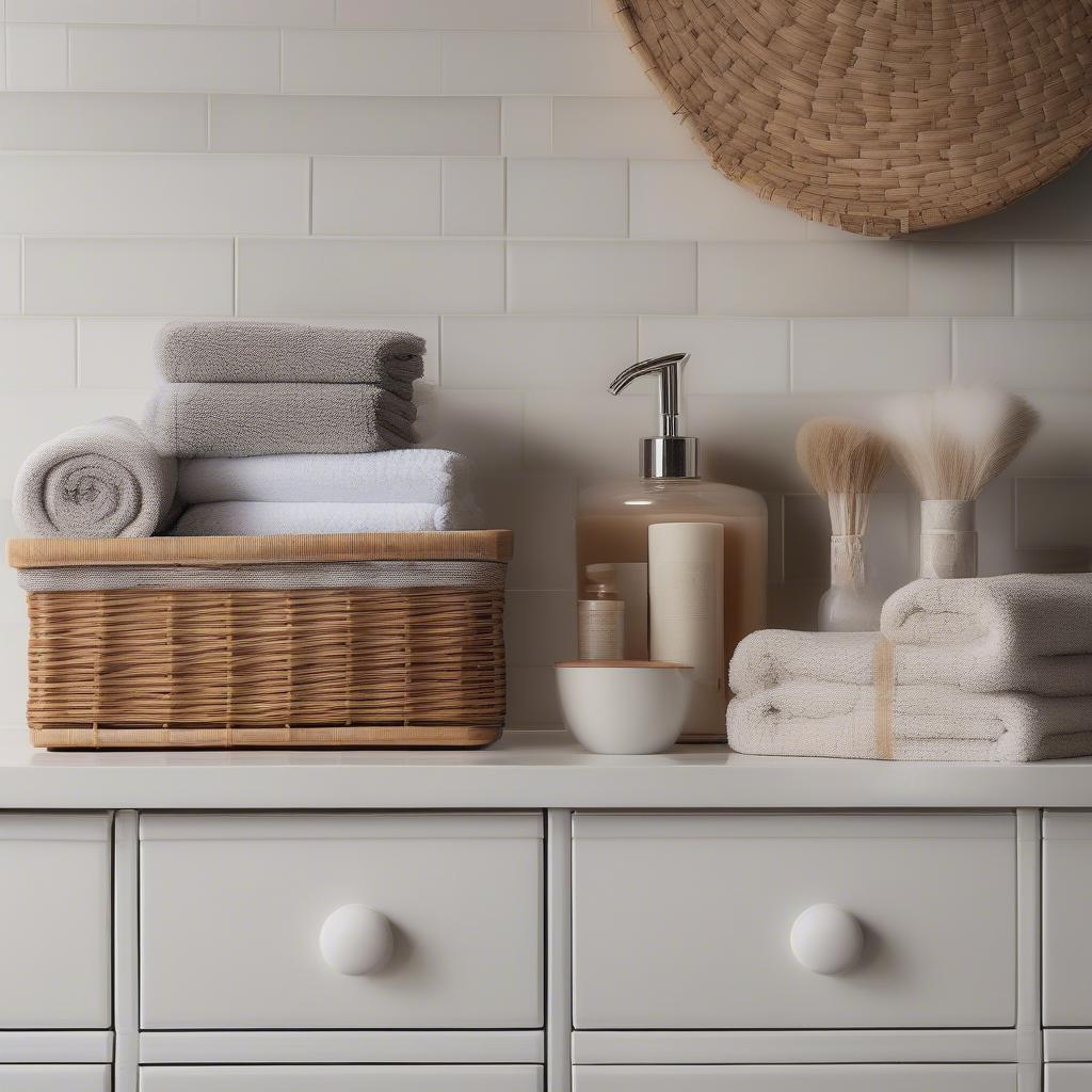 Open Wicker Basket in a Bathroom