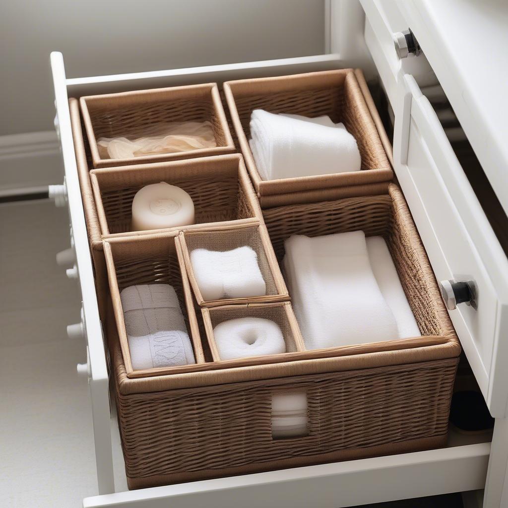 Organized Bathroom Wicker Drawers