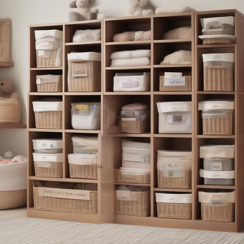 Organized cube storage using wicker bins