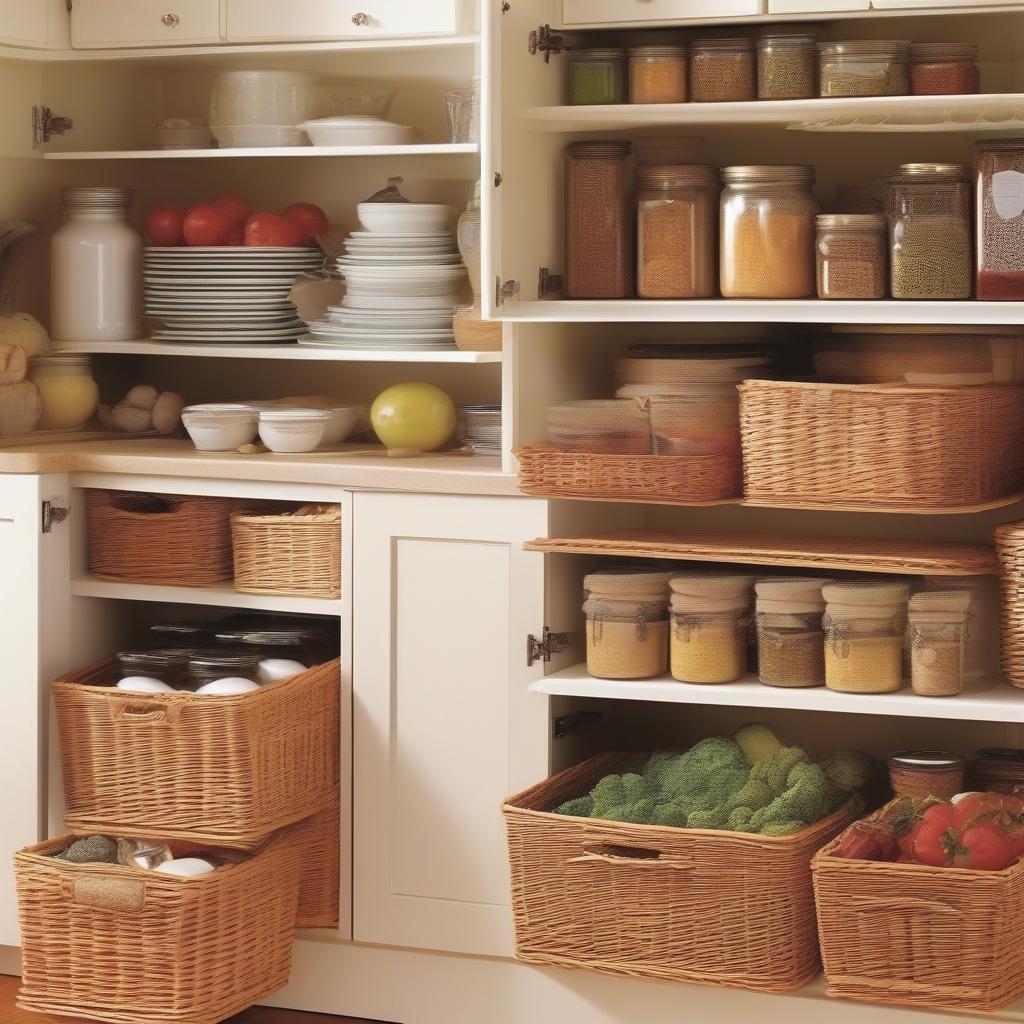 Kitchen Organized with Wicker Baskets