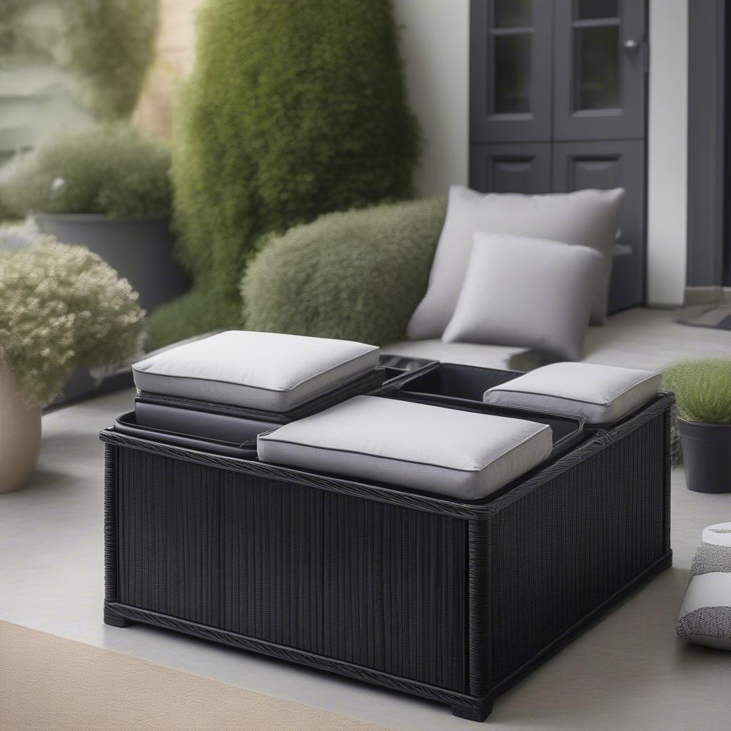 Organized Patio with Black Wicker Storage