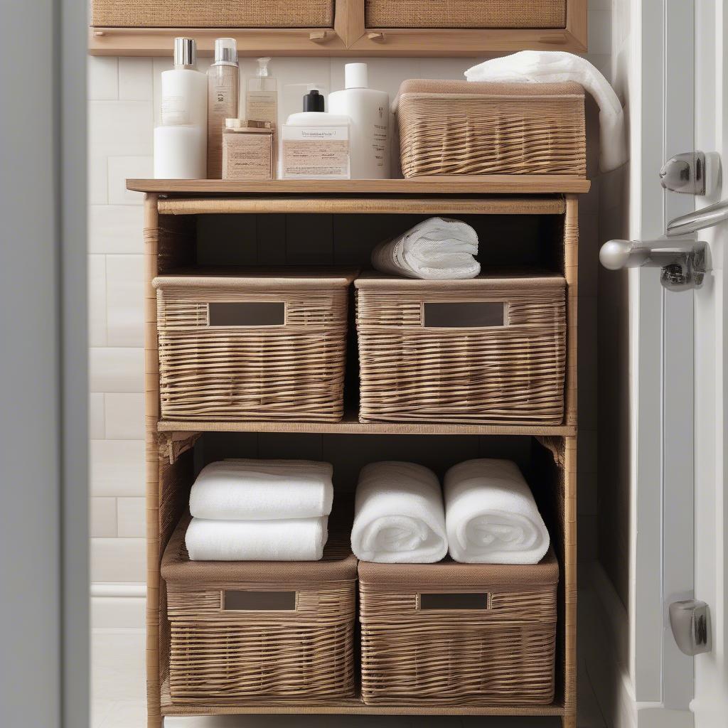 Organized Wicker Bathroom Cabinet