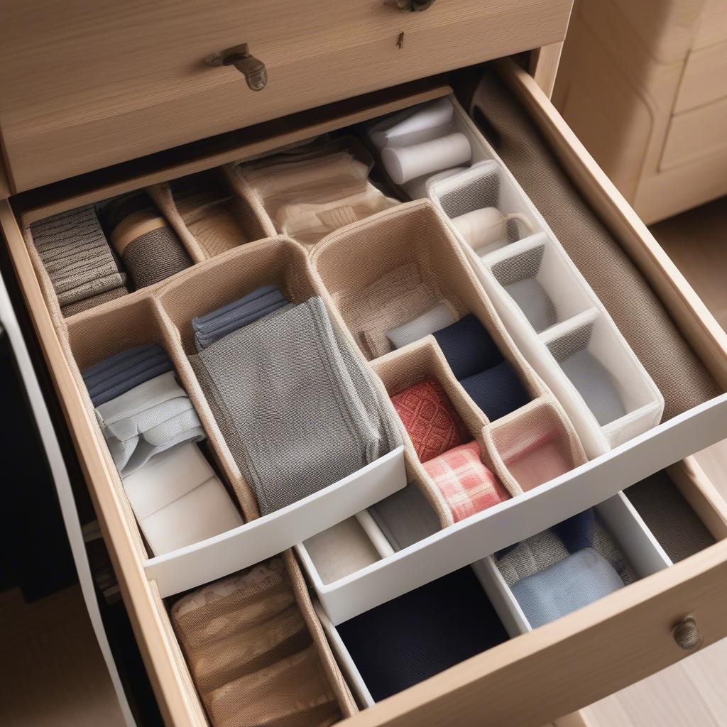 Organized Wicker Drawer Interior