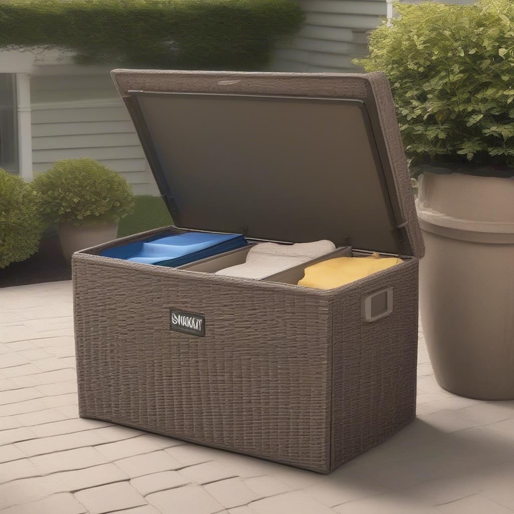 Organizing items inside a Suncast resin wicker storage box