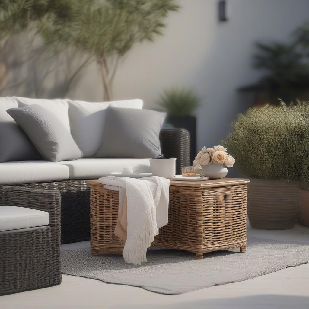 Patio Setting Featuring a Wicker Storage Stool