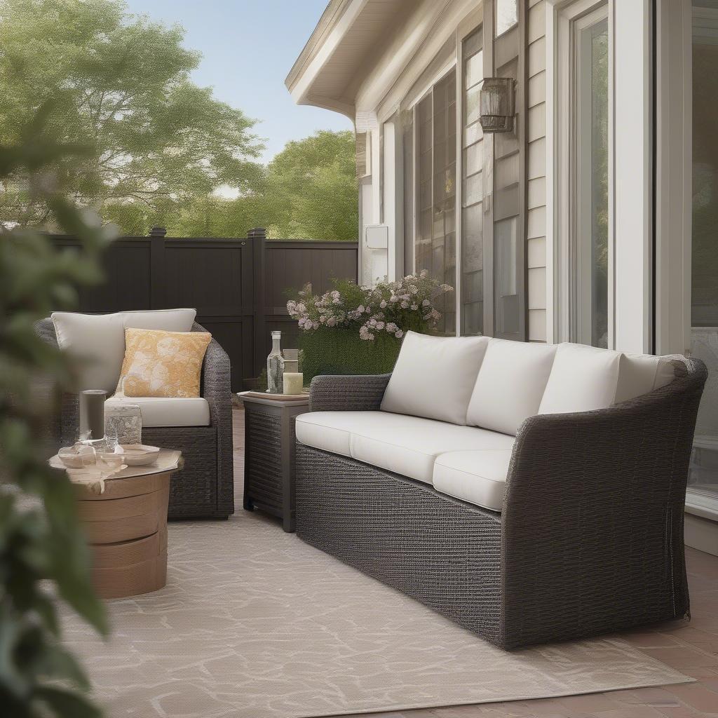 Stylish Outdoor Patio with Resin Wicker Furniture and Storage