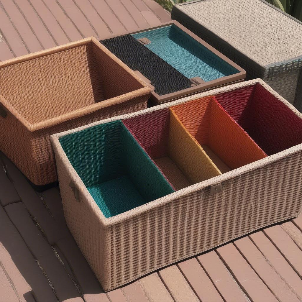 Various sizes of outdoor resin wicker storage boxes