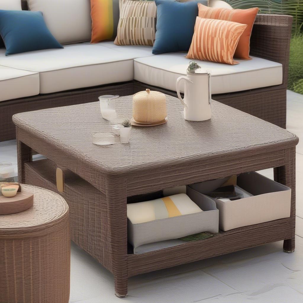 Outdoor wicker coffee table with storage ideas