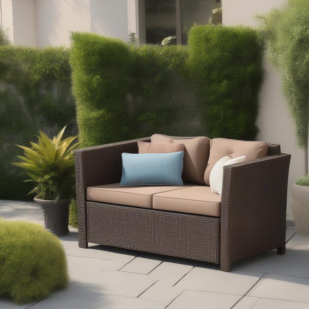 Outdoor Wicker Storage Loveseat on a Patio