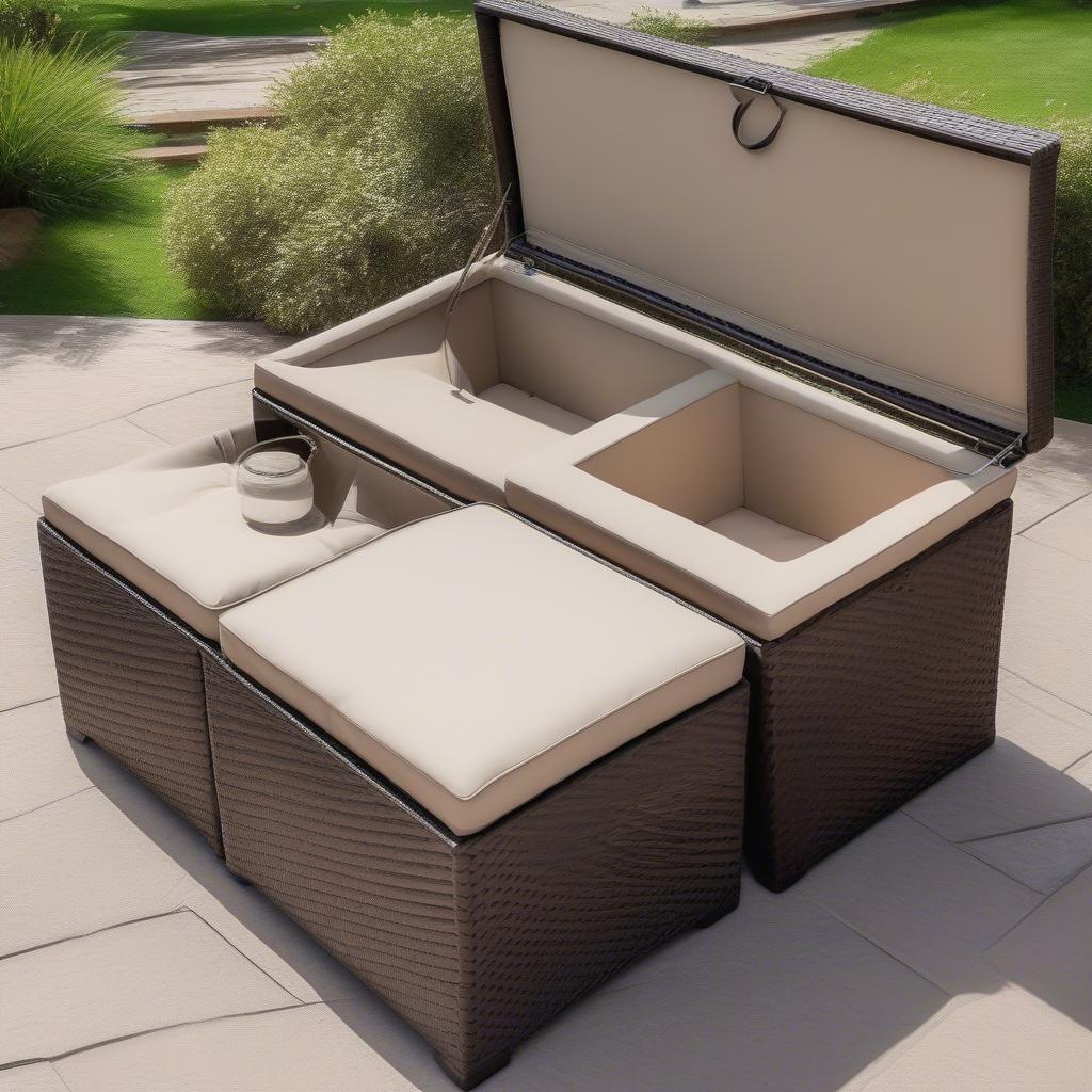 Stylish Outdoor Wicker Storage Ottoman on a Patio