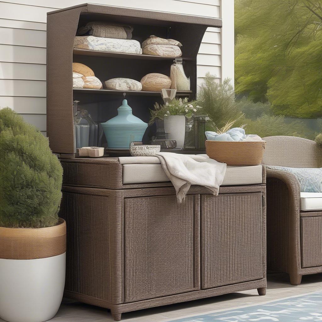 Outdoor wicker storage on a patio