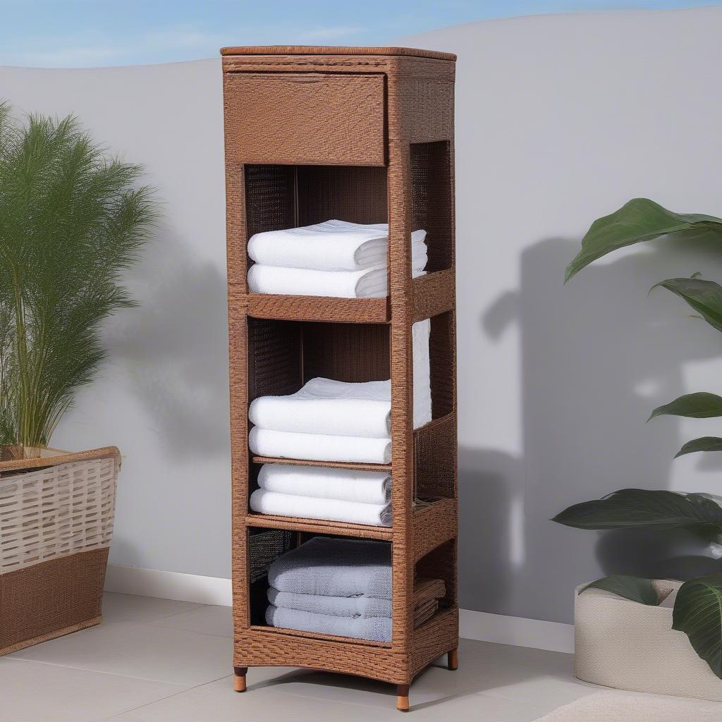 Outsunny Poolside Rattan Wicker Towel Valet Cabinet Overview