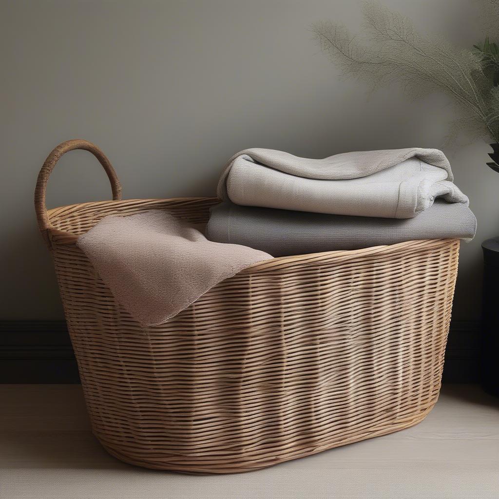 Oval Wicker Basket in Living Room Setting