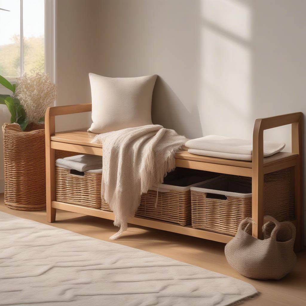 Oxford Storage Bench with Wicker Baskets in a Living Room