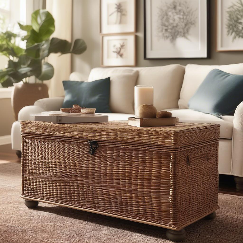 Pier 1 Wicker Storage Chest in Living Room