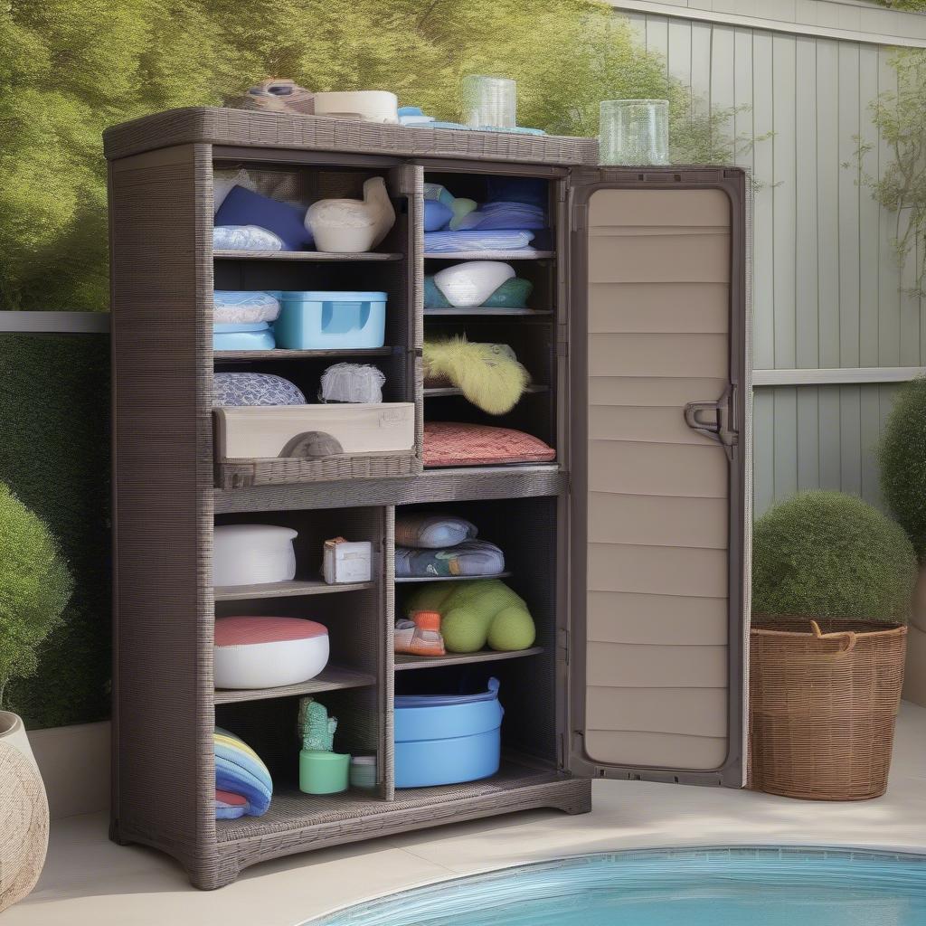 Plastic Wicker Cabinet Providing Ample Storage on a Patio