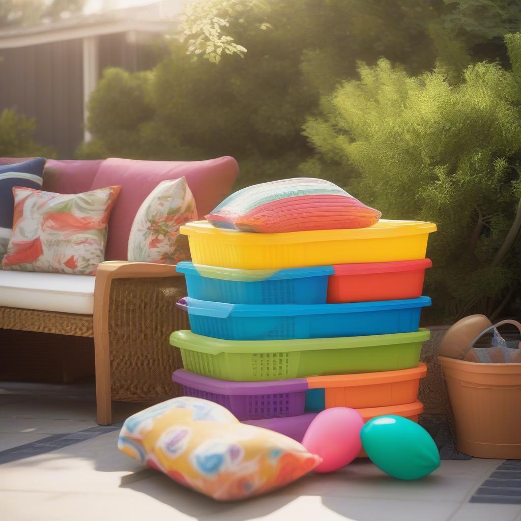 Durable Plastic Wicker Storage Bins for Outdoor Use