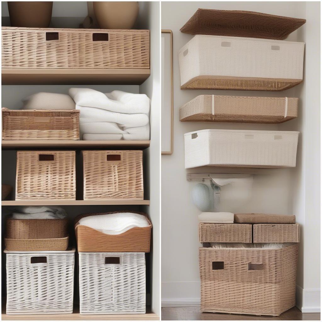 Plastic Wicker Storage Baskets (15x9x8) in Various Settings