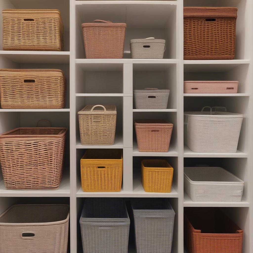 Plastic Wicker Storage Baskets in Various Sizes and Styles