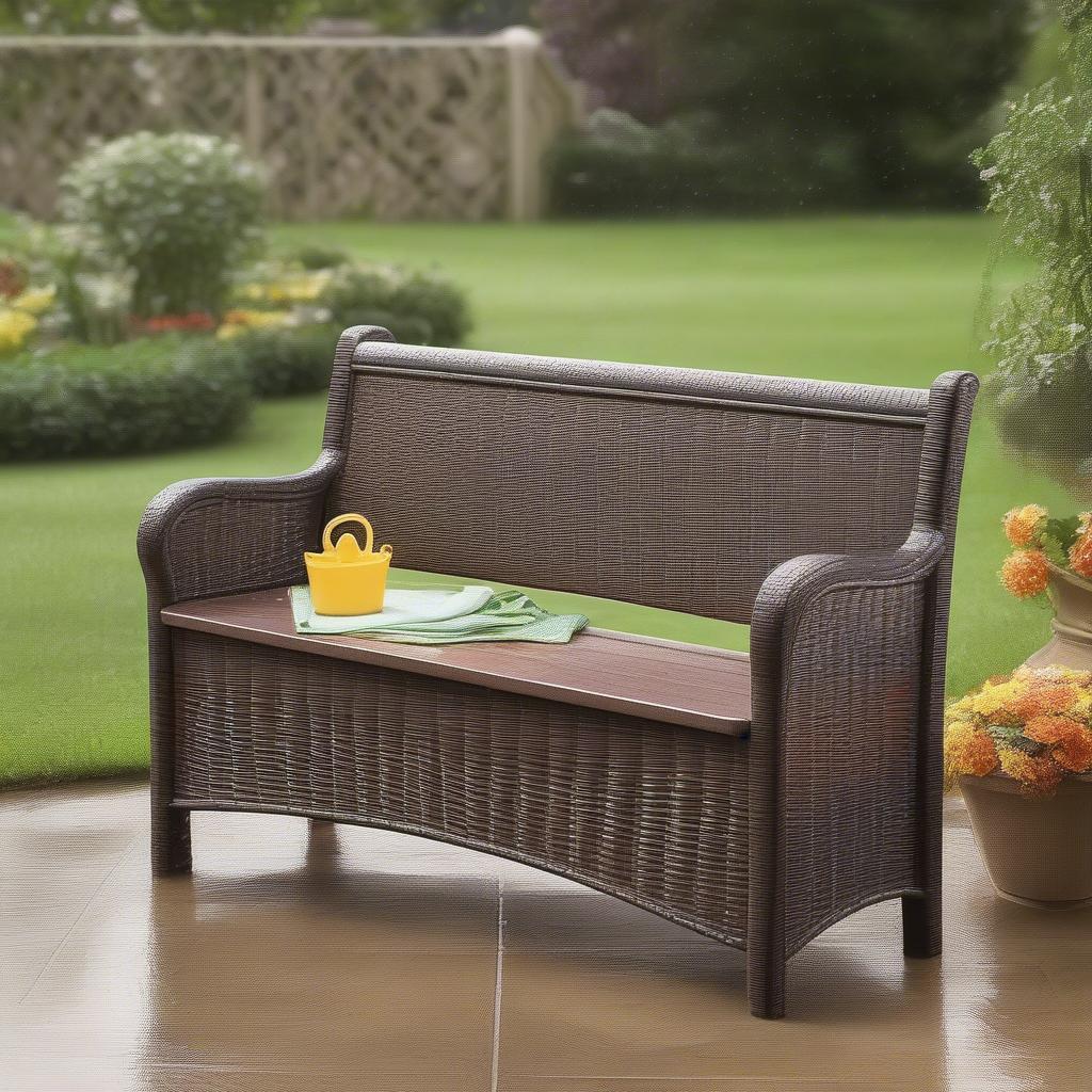 Durable Plow and Hearth Resin Wicker Storage Bench Withstands Harsh Weather