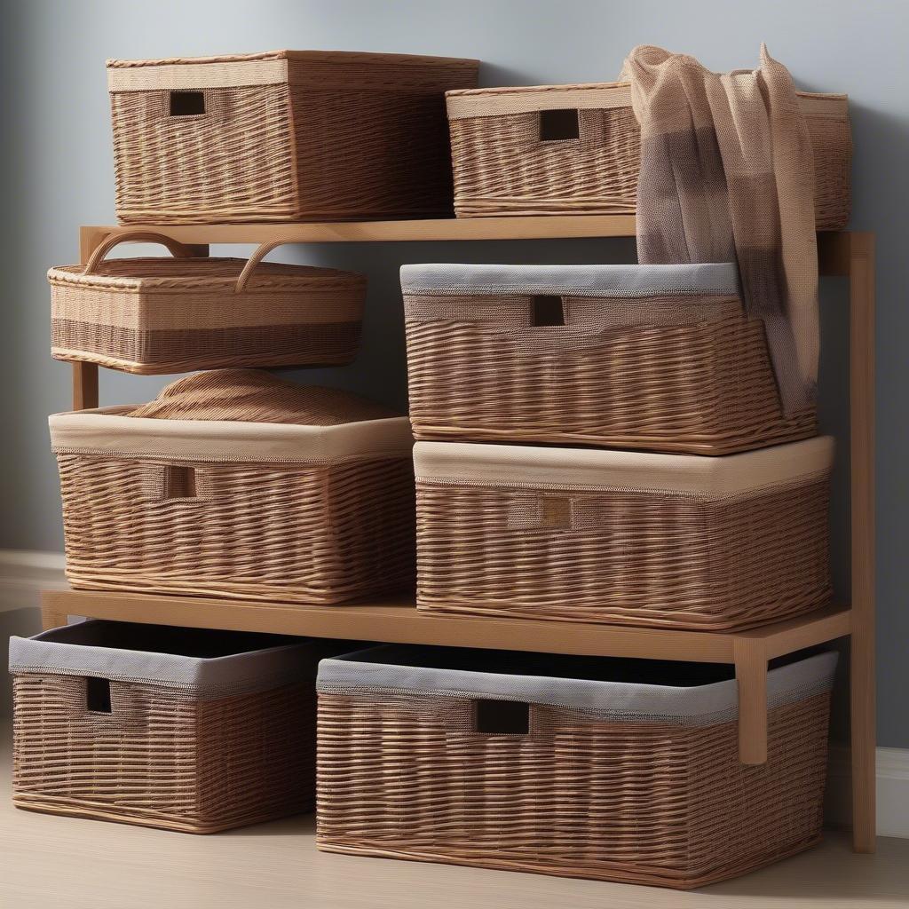 Various Pole Handle Wicker Storage Baskets in Different Sizes and Styles