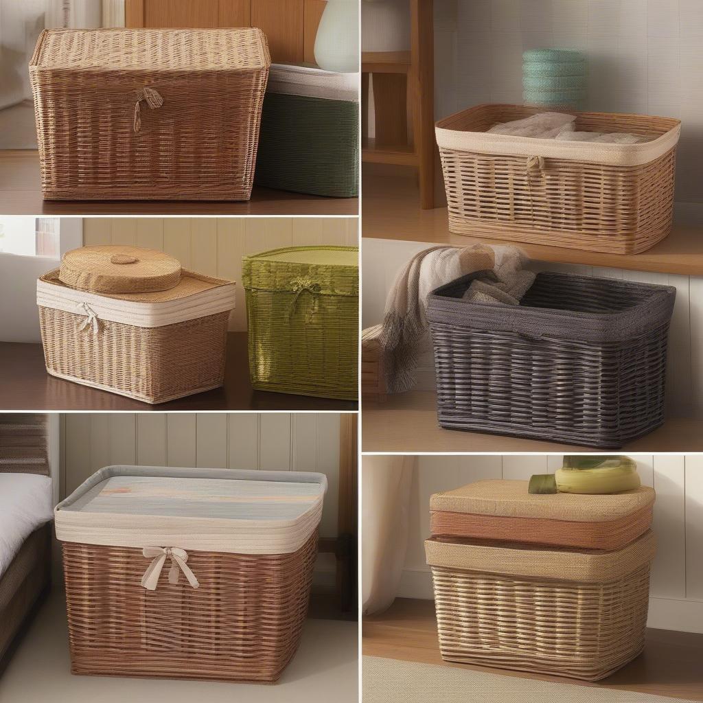 Poly wicker storage baskets in various sizes and shapes.