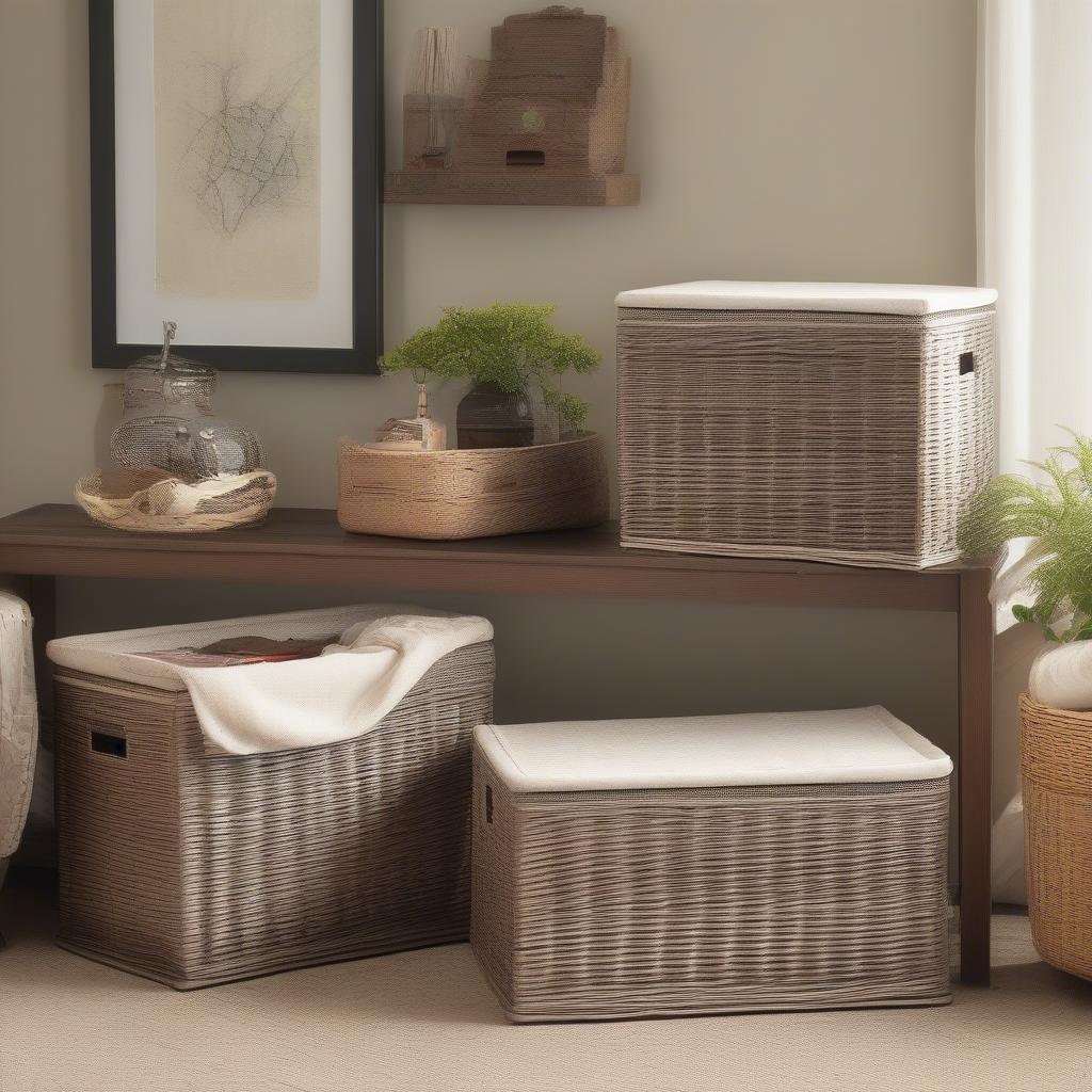 Poly wicker storage boxes used indoors.