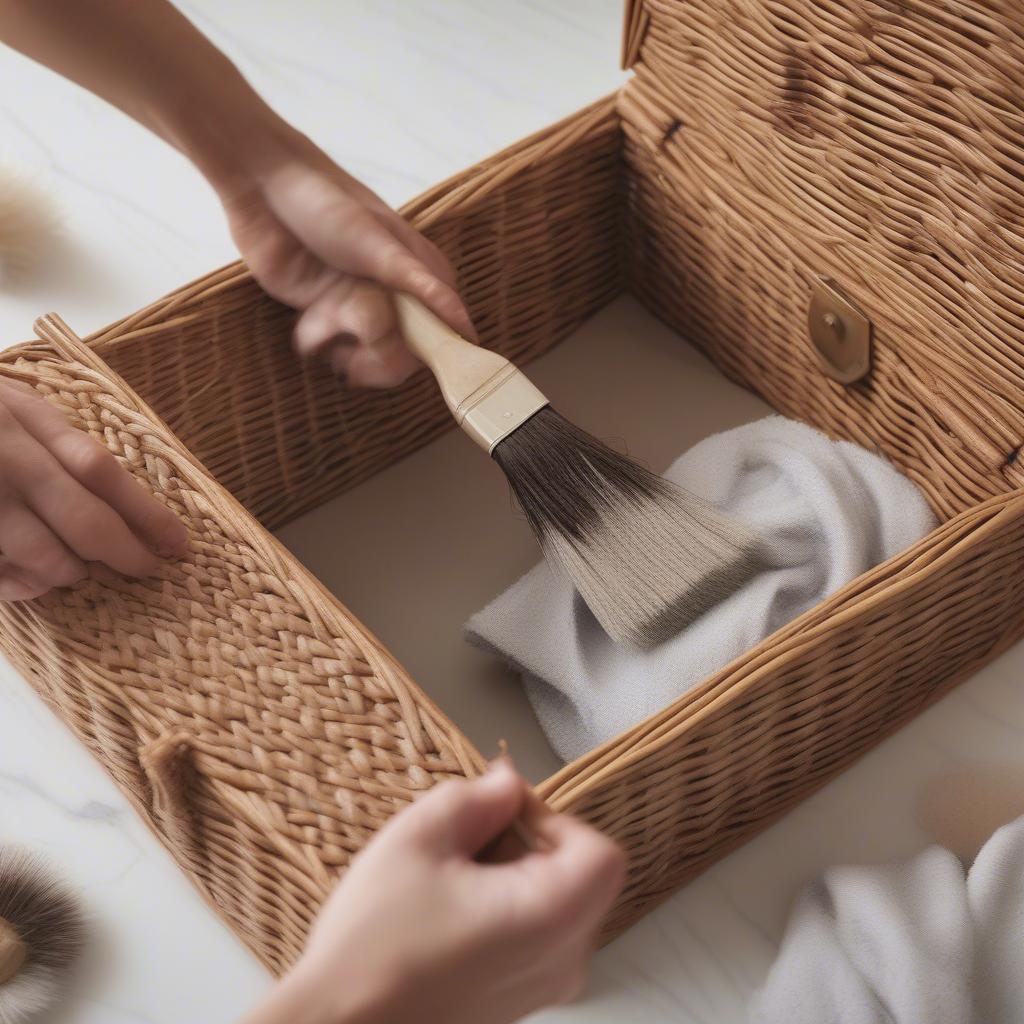 Preparing the Wicker Chest for Fabric Application