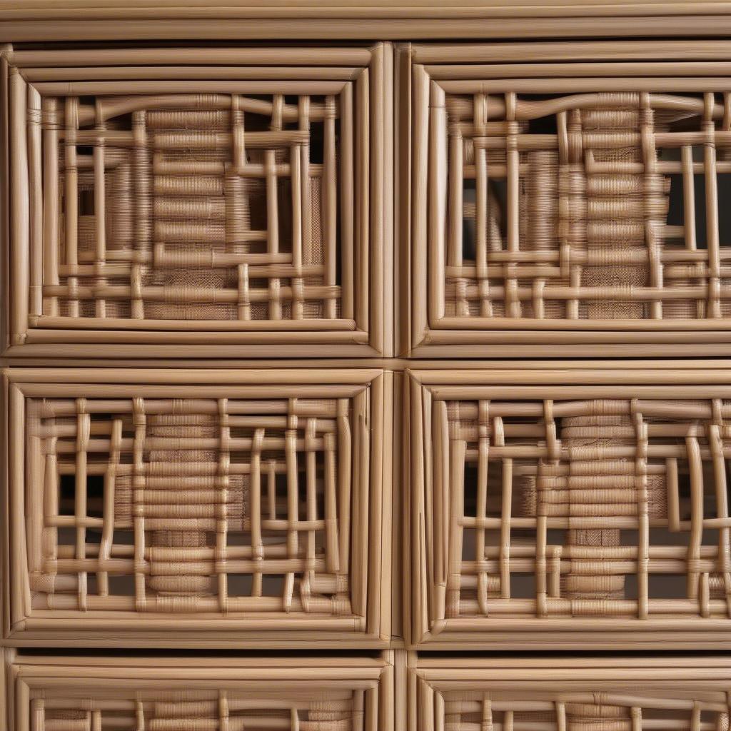 Close-up view of the p.s. wick cabinet grand, showcasing the intricate wicker weave and sturdy construction.