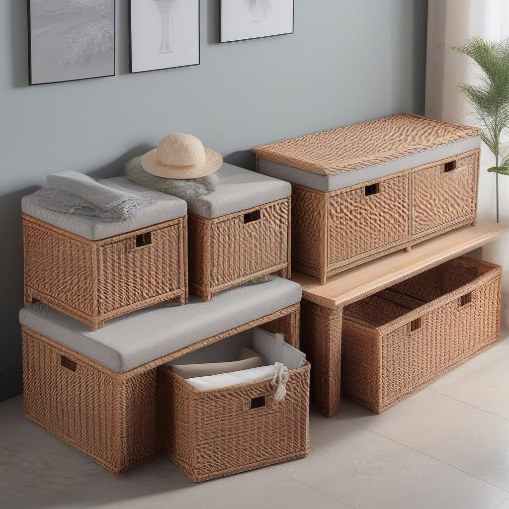 Quinto Wing Wicker Storage Bench Sizes and Dimensions