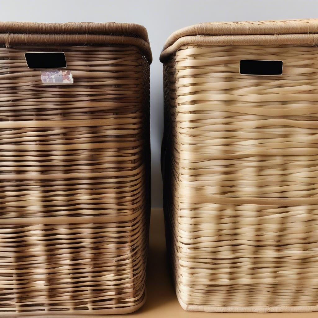 Close-up comparison of rattan and wicker kallax storage boxes, highlighting the differences in weave and texture.