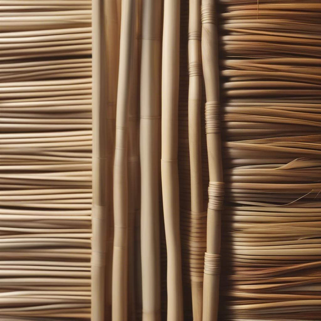 Close-up comparison of rattan and wicker materials, highlighting the differences in texture and weave.