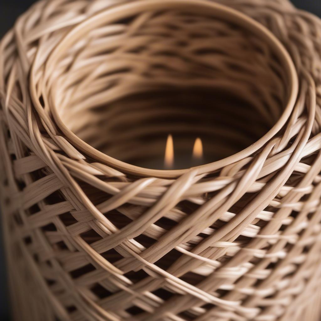 Close Up of Rattan Wicker Weave on Candle Holder