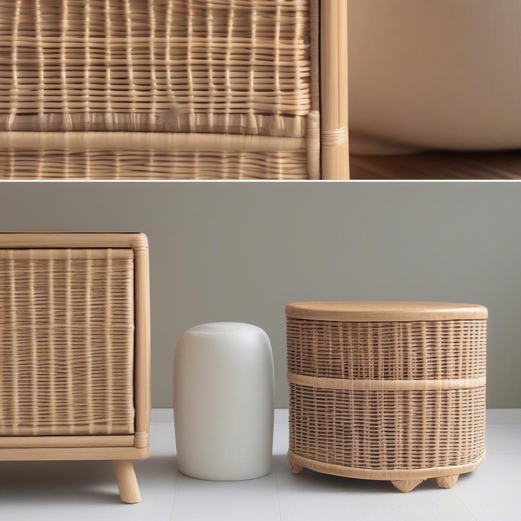 Comparing rattan and synthetic wicker nightstands, highlighting the differences in materials, durability, and aesthetics.