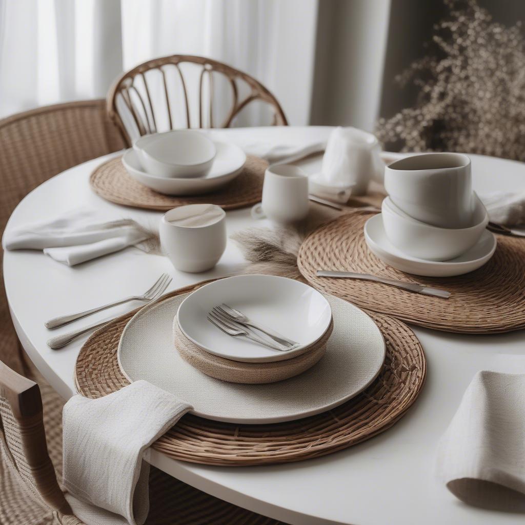 Rattan and Wicker Placemats on Dining Table