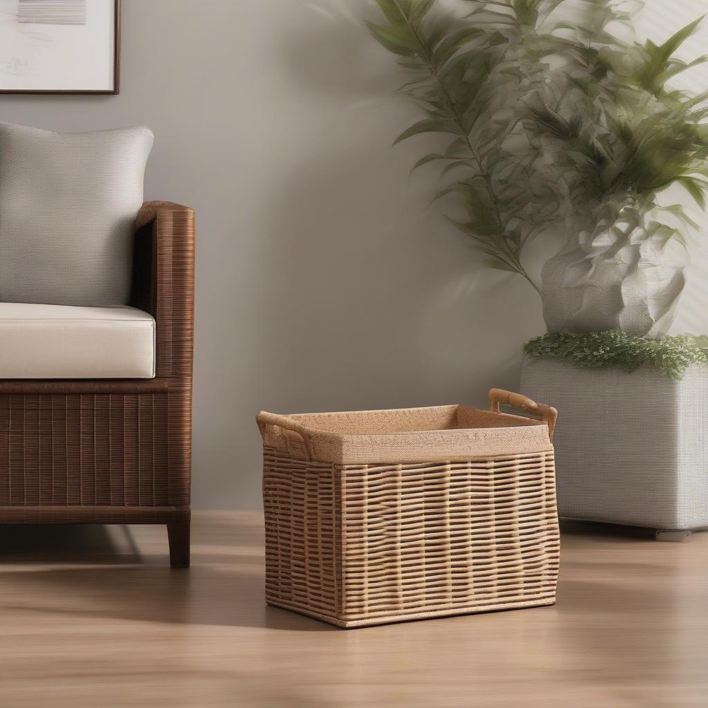 Rattan and Wicker Storage Bin in Living Room Setting